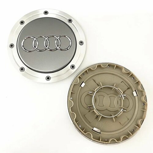 4 шт 3D серебристо-серые колпаки для центральной ступицы колес автомобиля Audi логотип обод колпачок значок эмблема аксессуары 4B 0601165 4 кольца 8 отверстий 148 мм 148mm Gray 8 Hole 2709₽