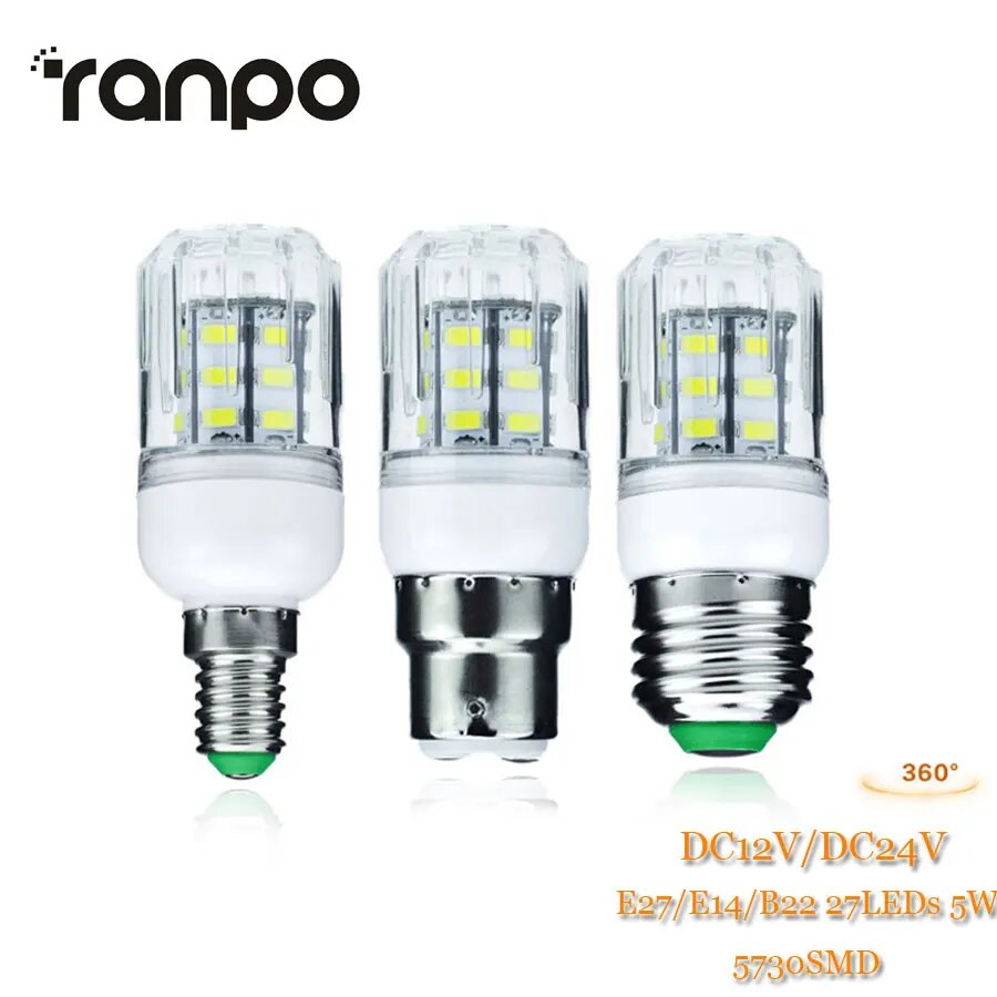 RANPO Энергосберегающая LED лампа E27/E14/B22 27 светодиодов 5Вт E27 5W DC24V Белый