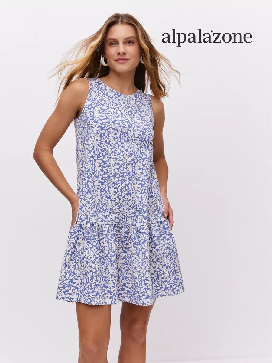 Платье alpalazone, размер 50, цветы на голубом — фото 1