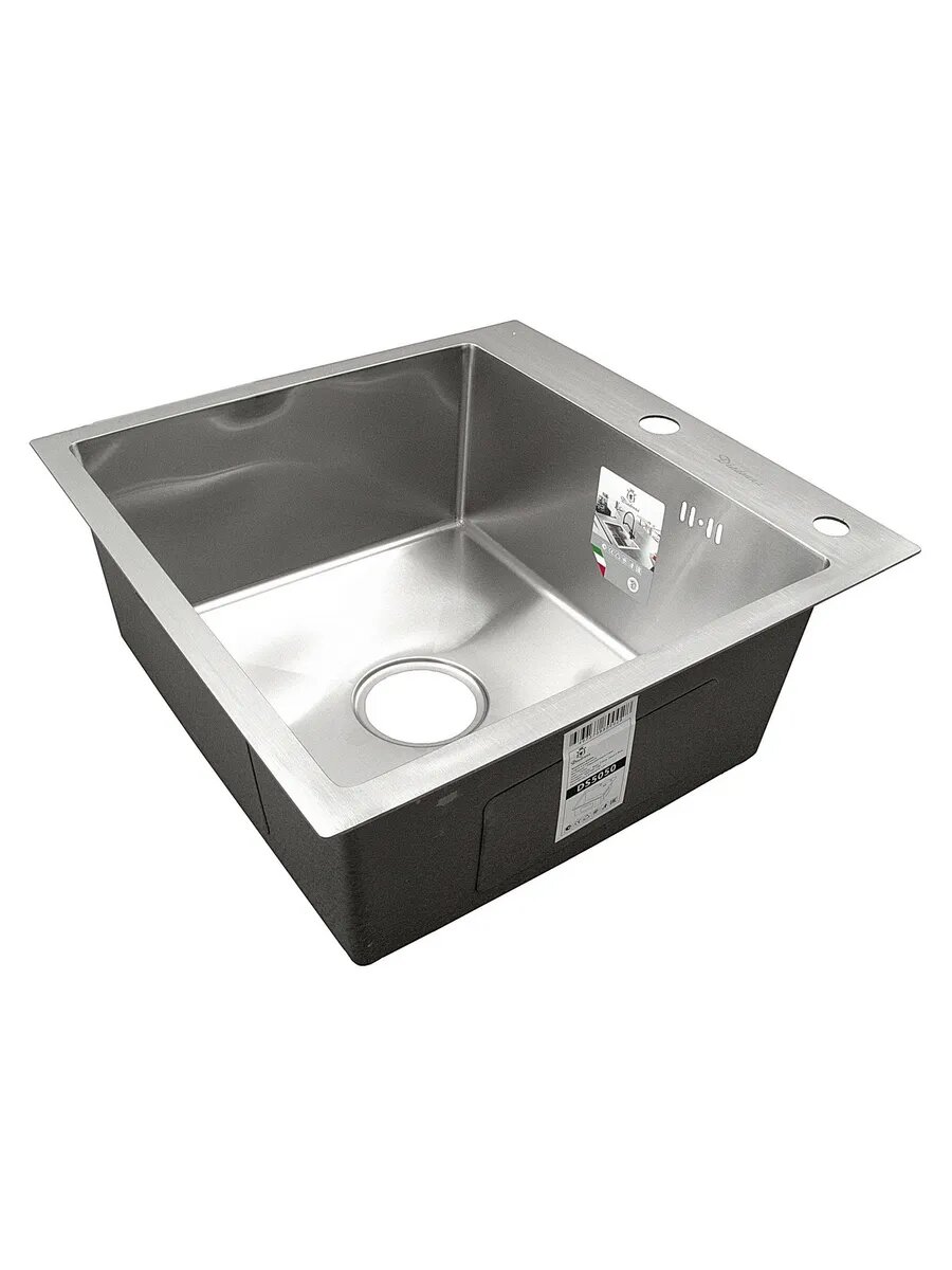 Кухонная мойка Diadonna, квадратная, нержавеющая сталь, серая, 50x50 см — фото 1