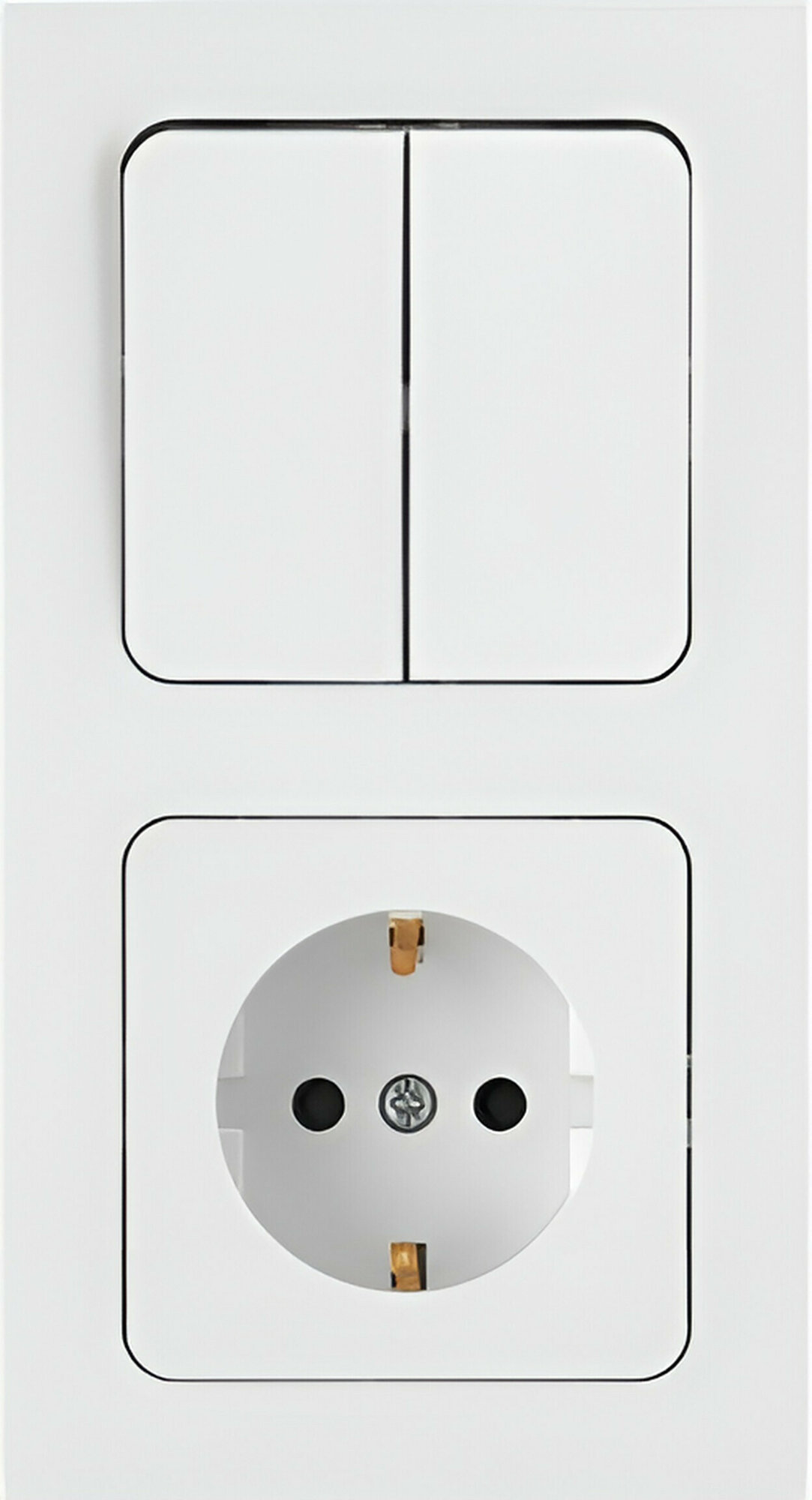 Блок выкл. 2 клав. + розетка (скрытая с/з брызг. защ.) белая Astrum Bylectrica