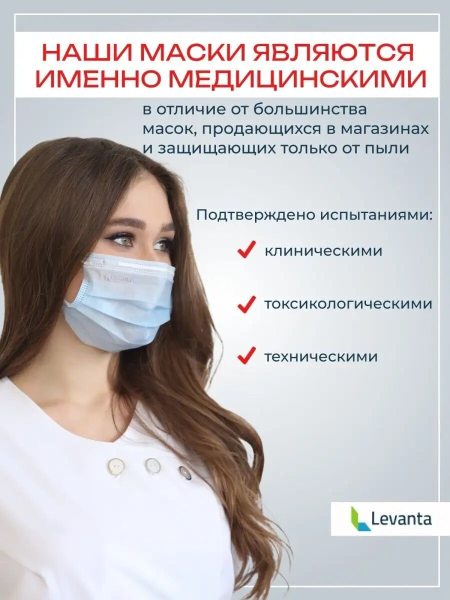 Маски Медицинские Маски медицинские одноразовые трехслойные защитные 200 шт.