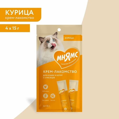 Крем-лакомство для кошек Мнямс Нежное пюре из курицы, 5 уп х 60 гр (20 стиков по 15 гр)