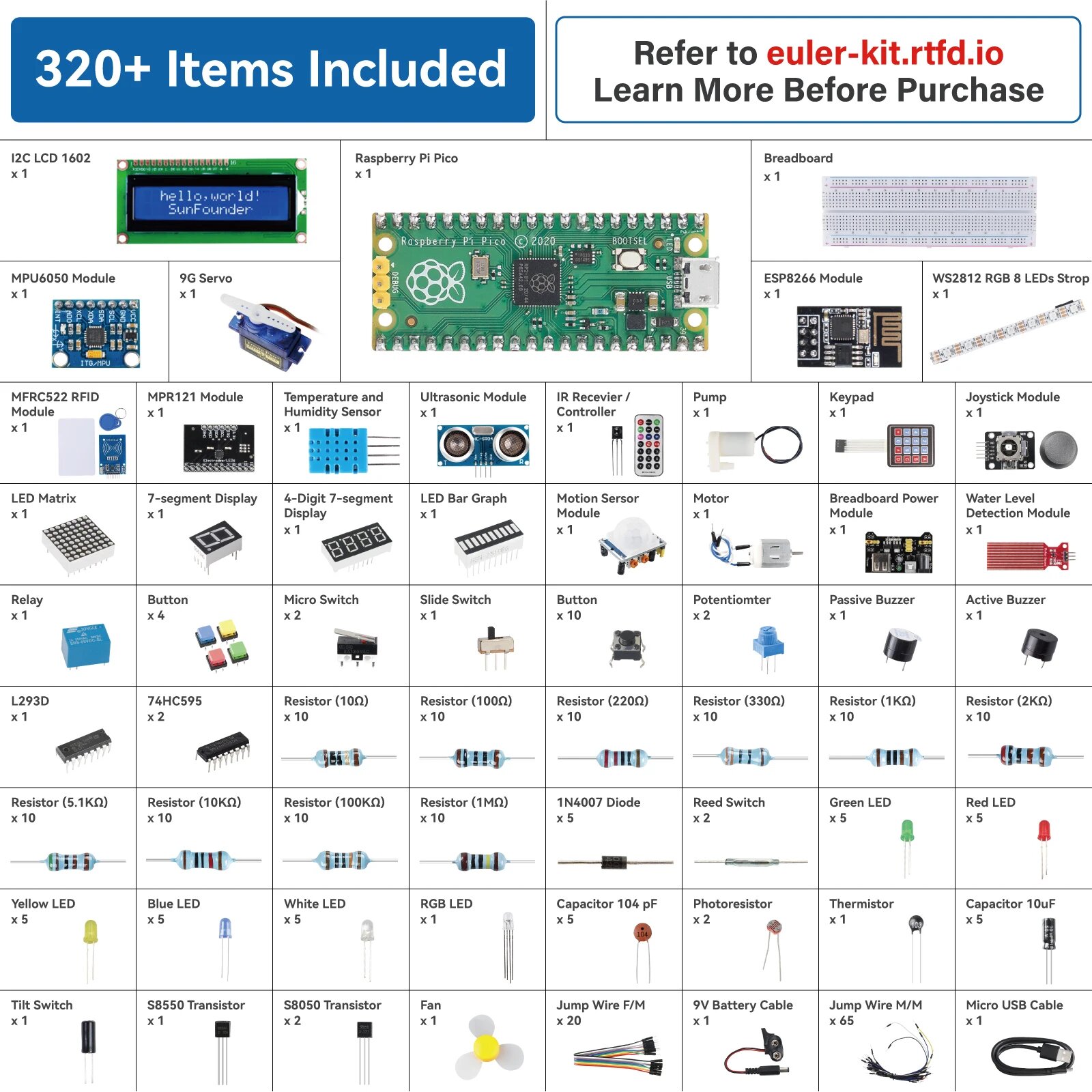 Стартовый комплект SunFounder Ultimate для Raspberry Pi Pico, онлайн-посібник, 320 предметов, 113 проектов, MicroPython, Piper Make, C/C++ — фото 1