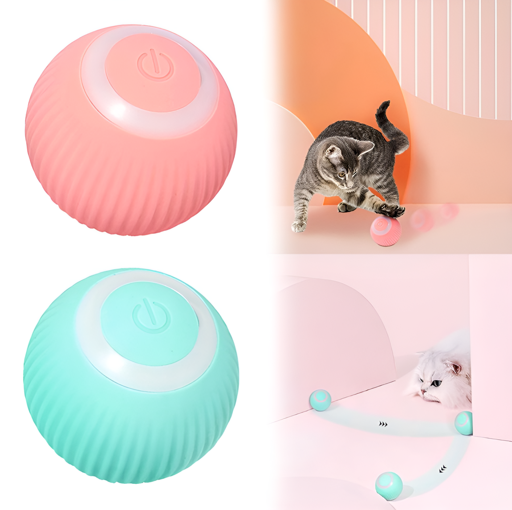 Игрушка для кошек, интерактивный мяч, игрушка дразнилка для котов, 2 режима, зарядка USB в комплекте , розовый — фото 1