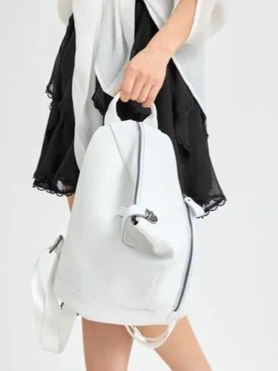 Рюкзак городской PouchMan, женский, натуральная кожа, 10 л, 32х27х14 см, белый