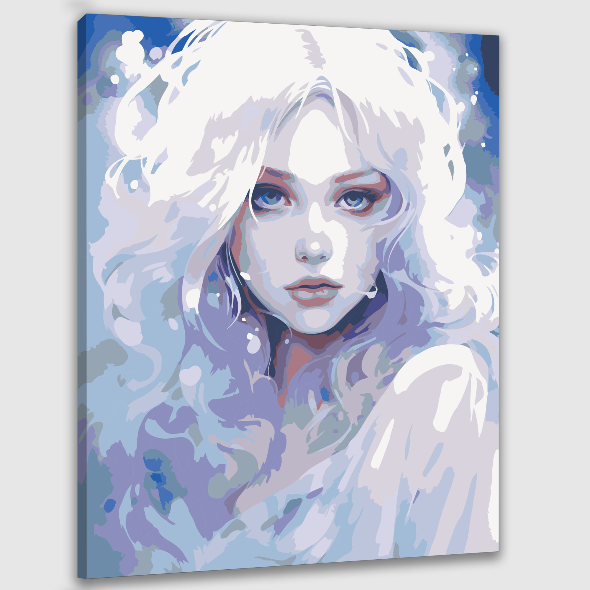Картина по номерам 40x50 см, тайна, аура, глаза, прохладные тона, сказочная атмосфера, сияние, мазки кисти, черты лица