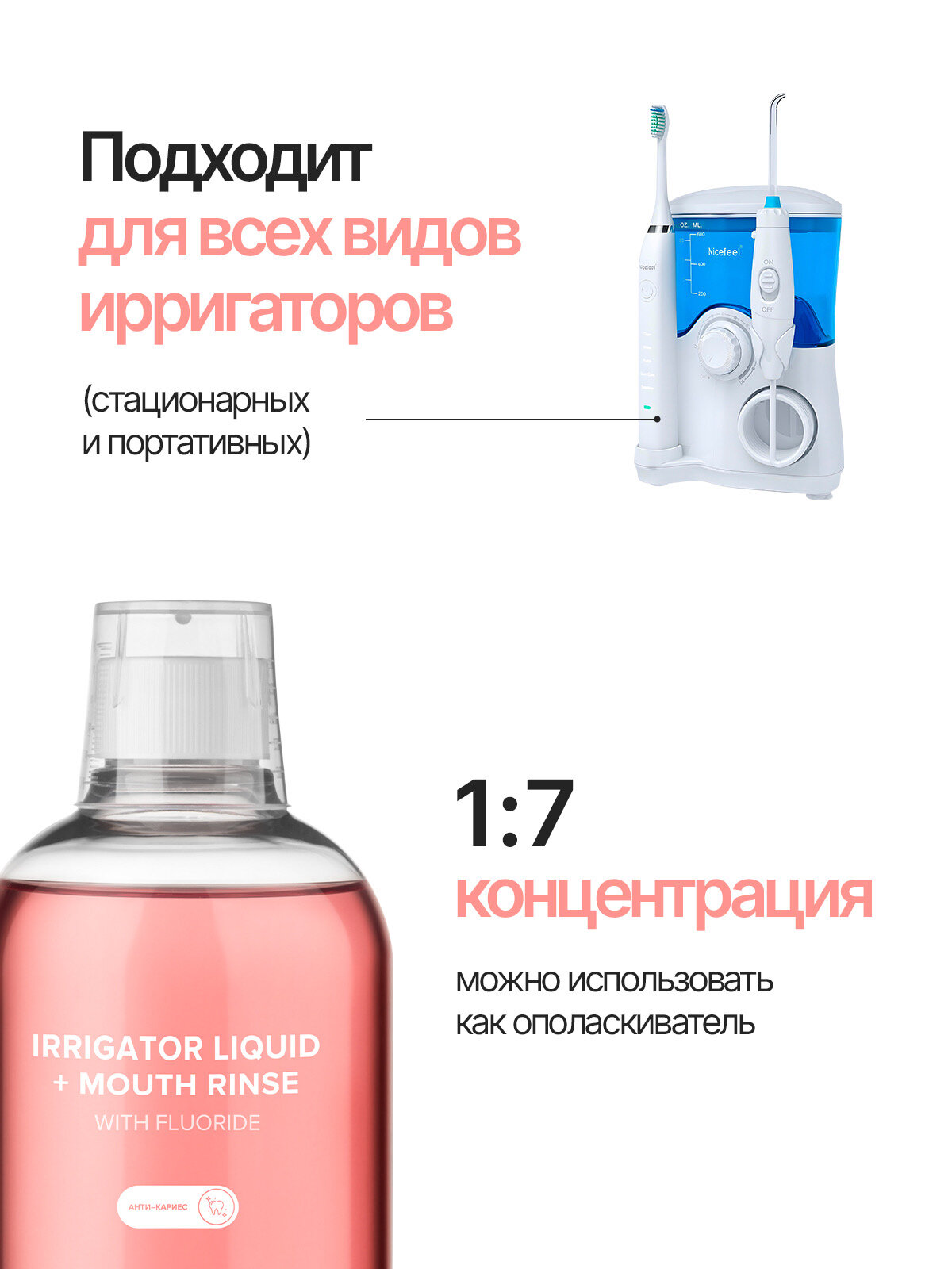 Жидкость для ирригатора (антикариес) IRRIGATOR LIQUID + MOUTH RINSE (WITH FLUORIDE) — фото 1