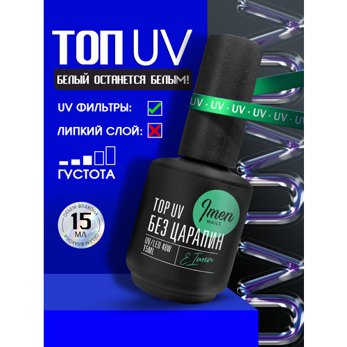 фото Imen имень топ для ногтей антивандальный без царапин uv, c uv фильтрами, без липкого слоя, 15 мл