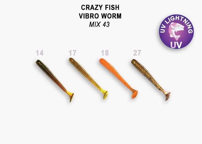 Силиконовые приманки CF Company Vibro worm 2" 3-50-М43-6, кальмар, 8 шт. Приманка для рыбалки, 50 мм.