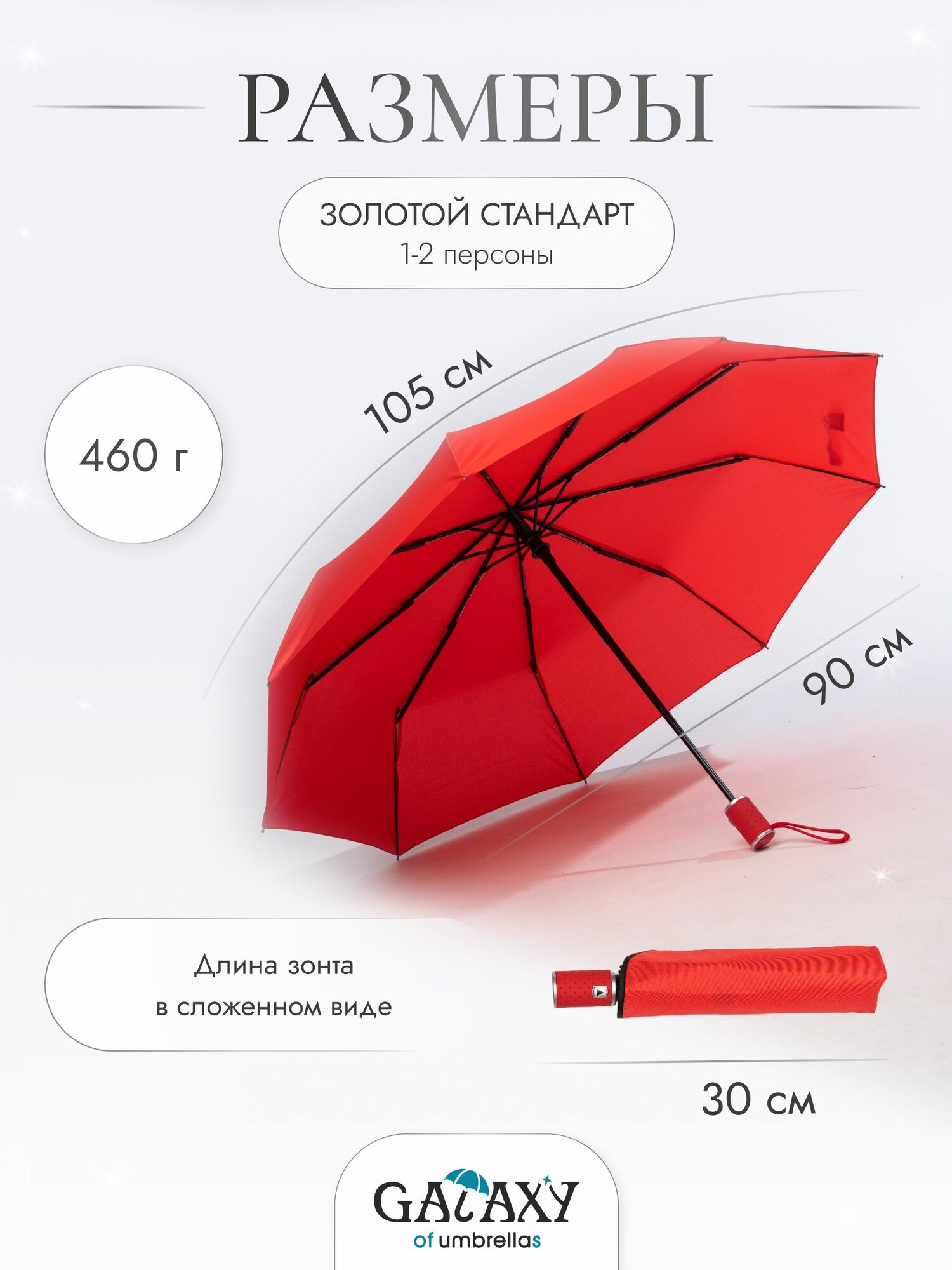 Мини-зонт GALAXY OF UMBRELLAS, красный — фото 1