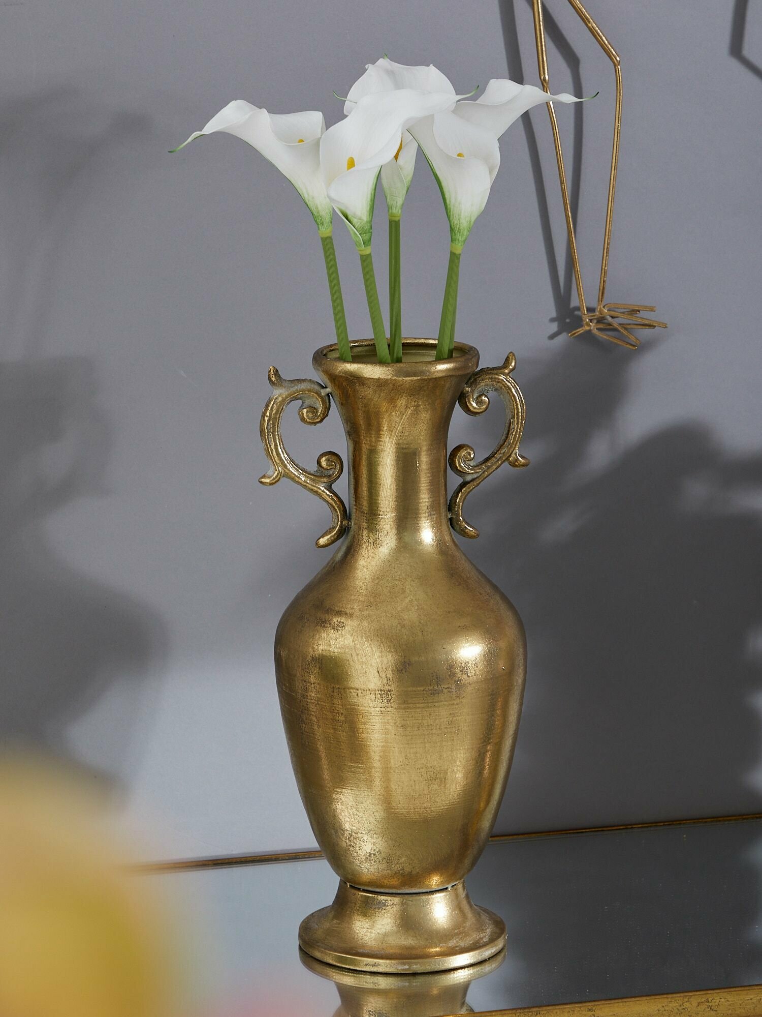 57-438 Ваза с ручками 16х15х35см, Железо, цвет золотистый, Glasar