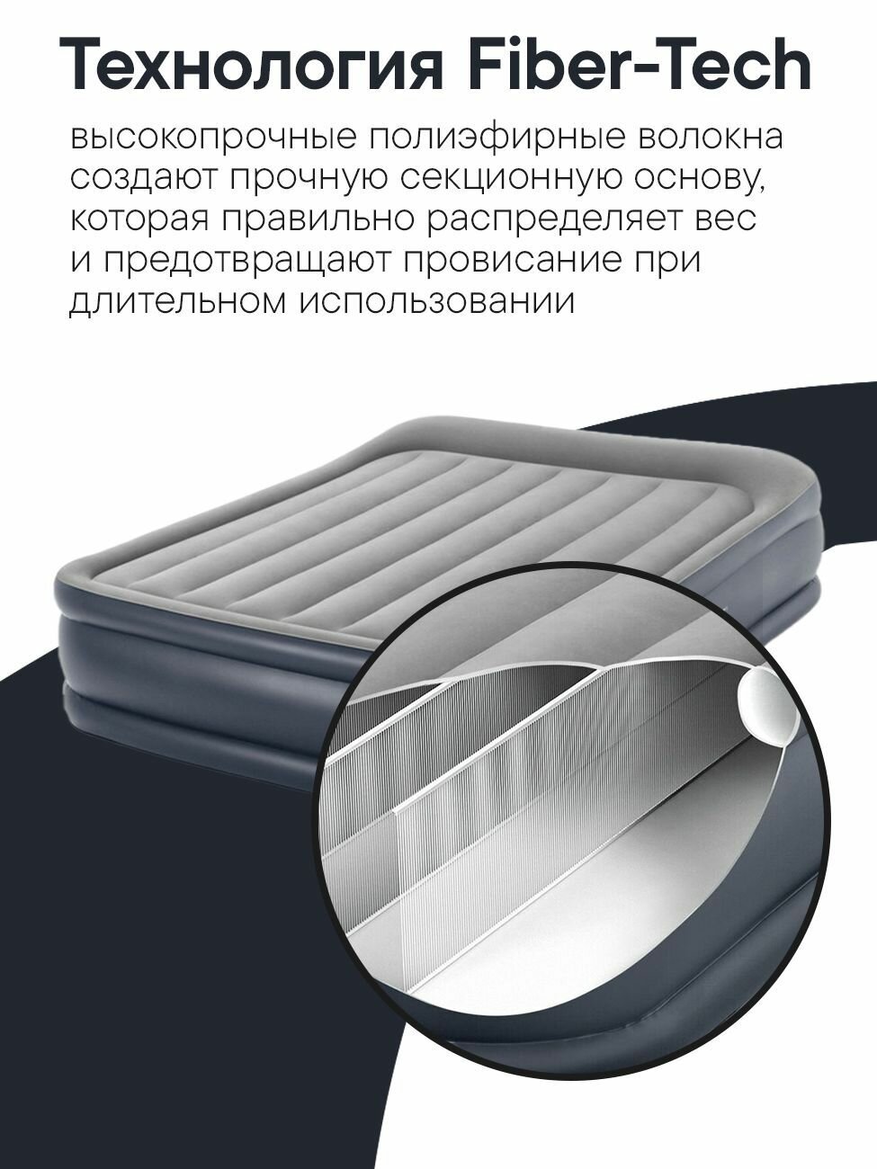 Матрас надувной INTEX Queen Deluxe Fiber-Tech RP с электронасосом 152x203x42см — фото 1