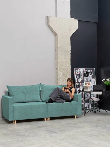 Изображение товара Раскладной диван кровать Пекин NEW прямой модульный, механизм еврокнижка, 213х102х85 см, бирюзовый