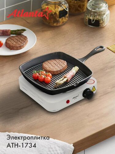 Изображение товара Электроплита Atlanta ATH-1734, 1 конфорка, нержавеющая сталь, белая