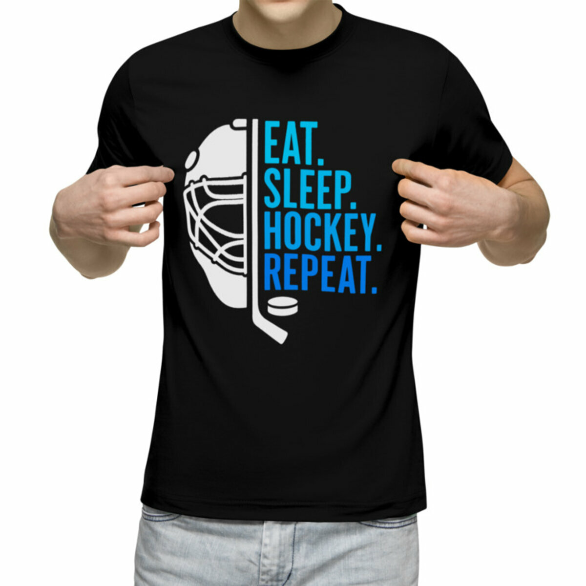 Мужская футболка «Хоккей hockey для хоккеиста шайба хоккейная клюшка» (черный L)