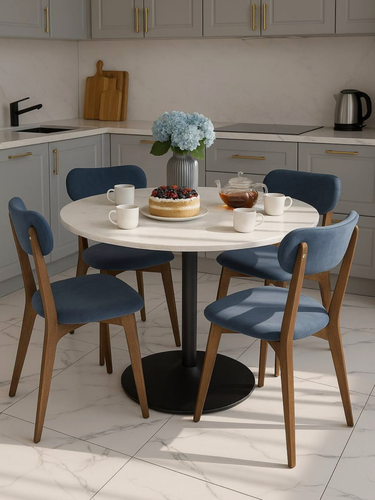 Изображение товара Стулья для кухни SANYAK комплект 4 шт деревянные мягкие со спинкой для обеденной зоны, велюр, Синий