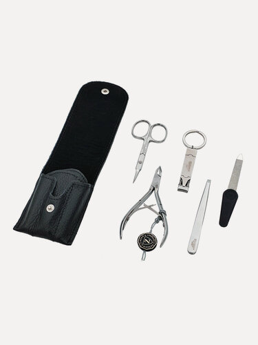 Изображение товара Маникюрный набор Zinger MS-ZM-12, 5 предметов, медицинская сталь, натуральная кожа, серебристый/черный