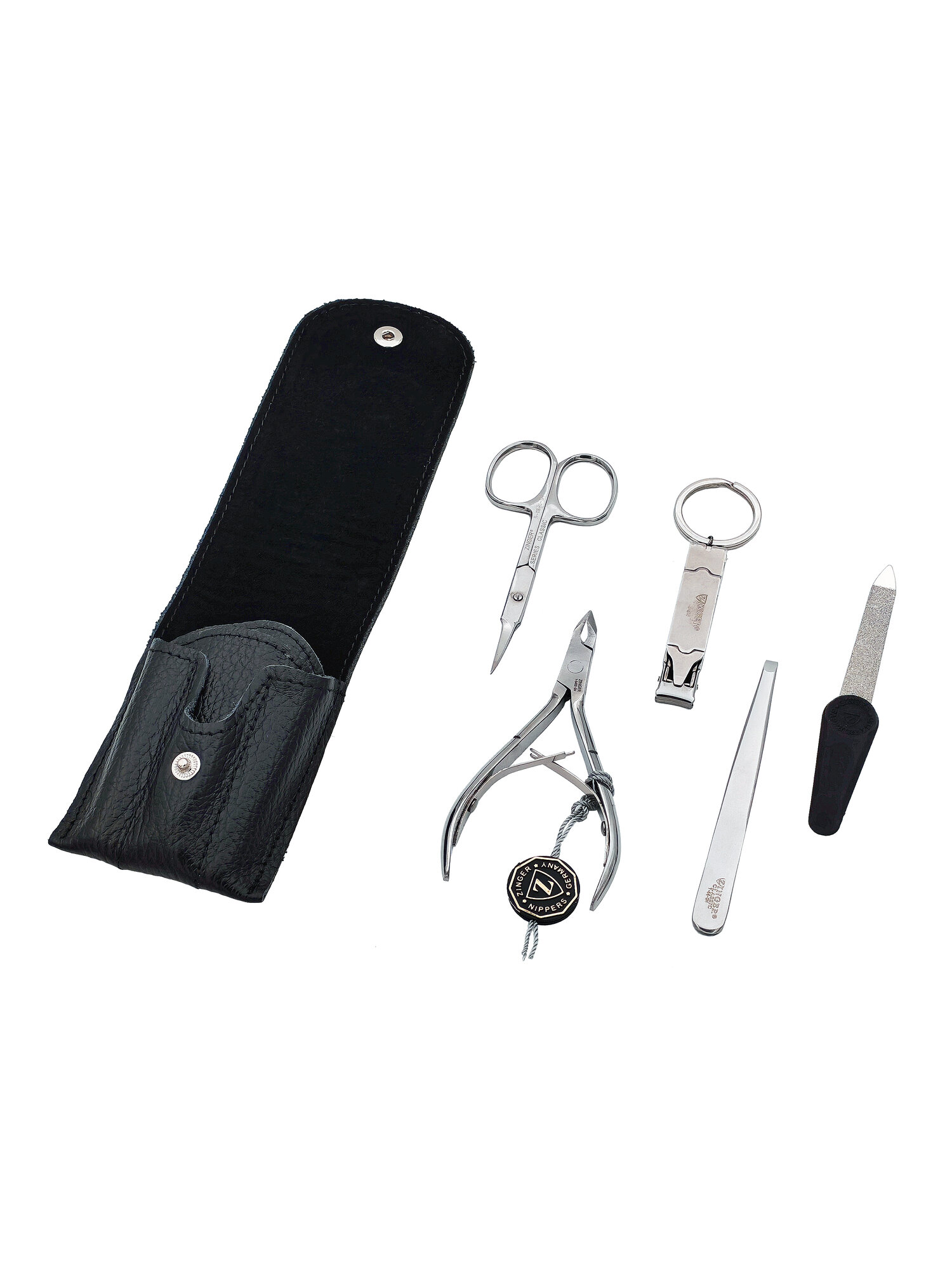 Маникюрный набор Zinger MS-ZM-12, 5 предметов, натуральная кожа, серебристый/черный