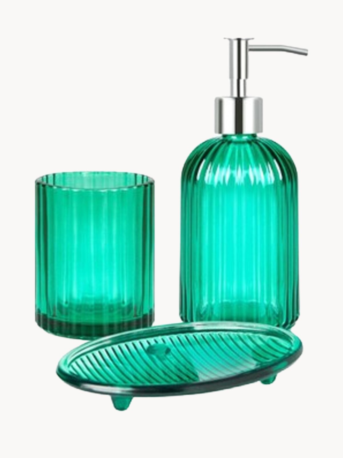 Набор стеклянных аксессуаров для ванной комнаты Atmosphere of Art «Emerald», 3 предмета: мыльница, дозатор, стакан