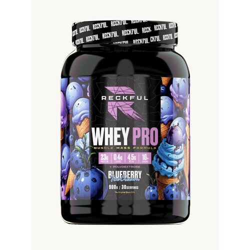 Сывороточный протеин без сахара Reckful Whey Pro Protein 900 гр со вкусом черничного мороженного