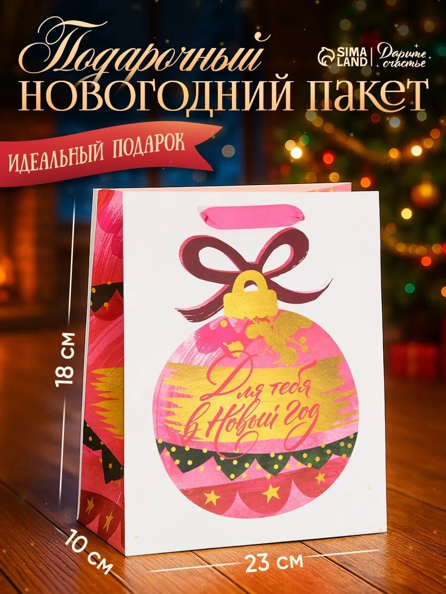 Подарочный пакет новогодний «Для тебя в Новый Год» MS 18 х 23 х 10 см для упаковки подарка на Новый год