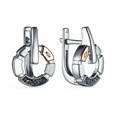 Серебряные серьги Алькор с золотой накладкой и бриллиантом 02-3107/000Б-17, Серебро 925°,
