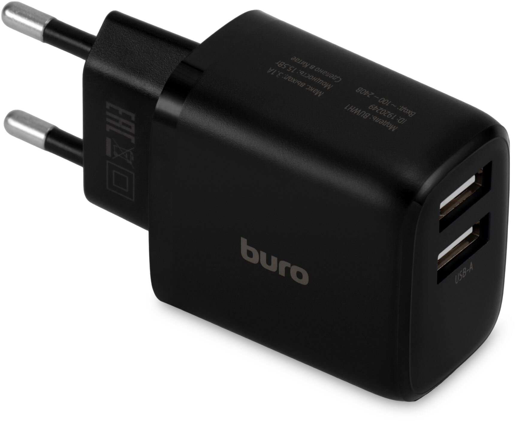 Сетевое зар. устр. Buro BUWH1 15.5W 3.1A 2xUSB универсальное черный BUWH15S200BK