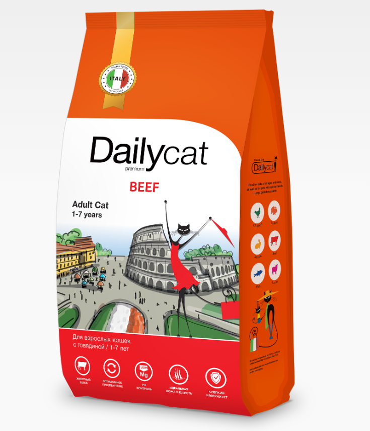 Сухой корм Dailycat casual, для взрослых стерилизованных кошек с говядиной 1,5кг