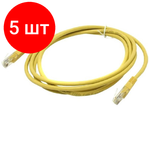 Комплект 5 штук, Патч-корд ExeGate UTP-RJ45-RJ45-5e-2M-YL, cat.5e, 2м, желтый комплект 13 штук патч корд exegate utp rj45 rj45 5e 2m gn cat 5e 2м зеленый