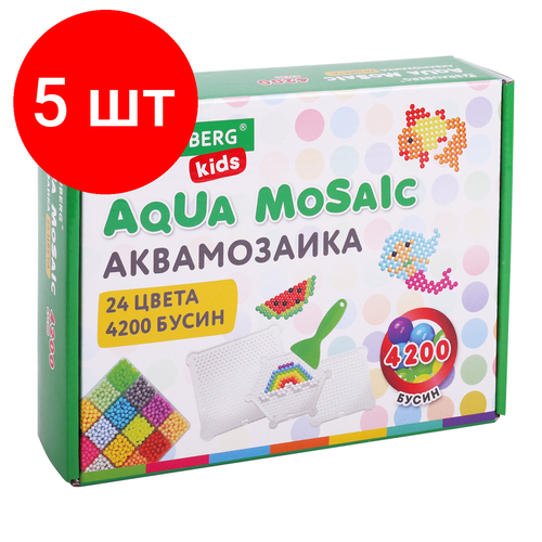 Комплект 5 шт, Аквамозаика 24 цвета 4200 бусин, с трафаретами, инструментами и аксессуарами, BRAUBERG KIDS, 664916