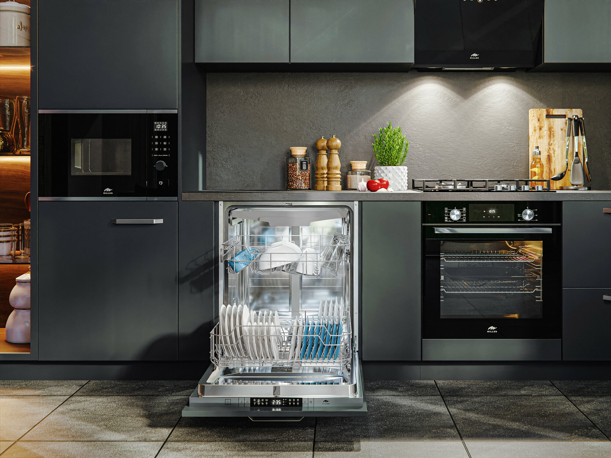 Встраиваемая посудомоечная машина MILLEN MDW 601, ширина 60 см, 3 лотка, 14 комплектов,8 программ, Управление Электронное, AquaStop, Сохранение памяти при сбое энергии