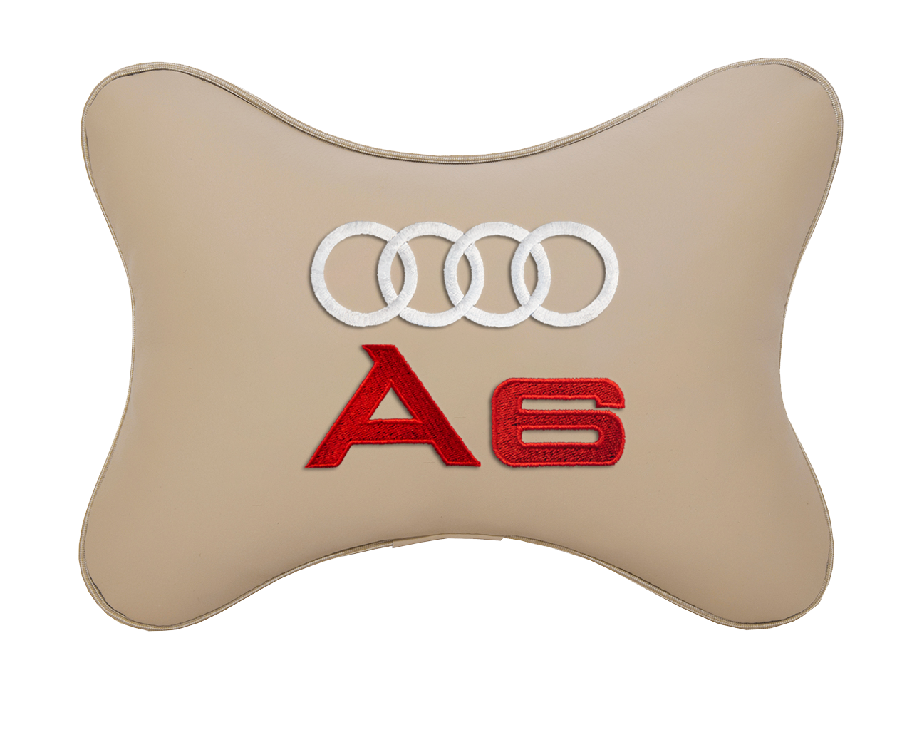 Подушка на подголовник экокожа Beige с логотипом автомобиля AUDI A6