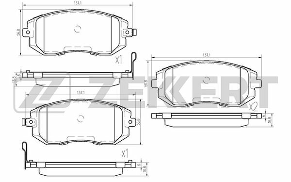 Колодки тормозные Subaru Forester 02-, Impreza 00-, Outback 03-14, XV 12-17 передние Zekkert