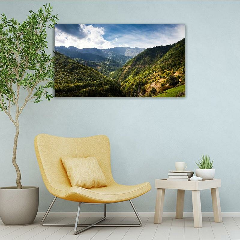 Картина на холсте 60x110 LinxOne "Грузия пейзаж горы деревья" интерьерная для дома / на стену / на кухню / с подрамником