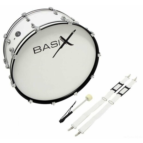 BASIX Marching Bass Drum 26х12 бас-барабан маршевый с ремнем и колотушкой, белый бас барабан маршевый basix marching bass drum 26x10