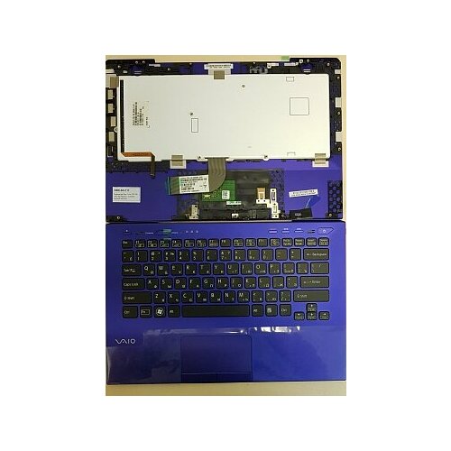 Клавиатура для ноутбука Sony Vaio VPC-SB, VPC-SD черная, верхняя панель в сборе (синяя) черный, синий