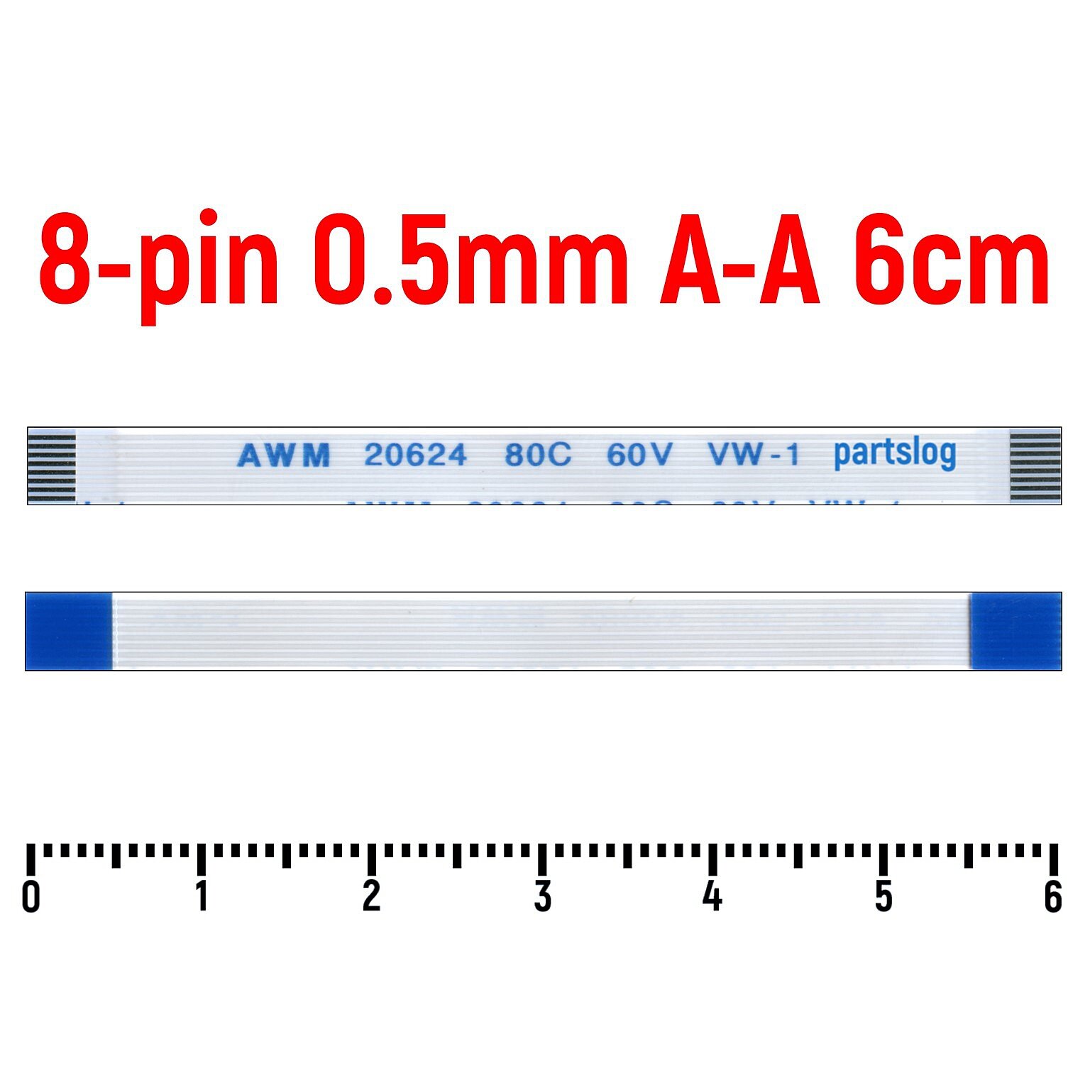 Шлейф FFC 8-pin Шаг 0.5mm Длина 6cm Прямой A-A