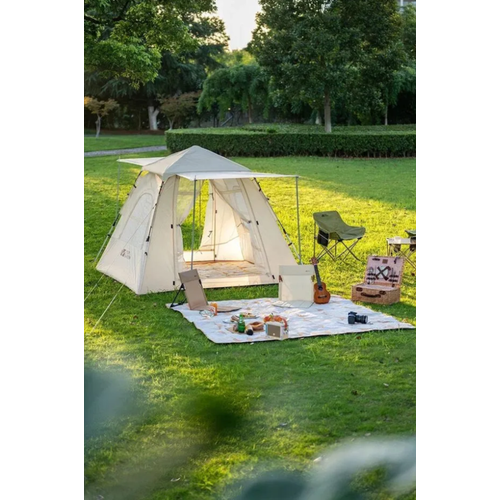 Палатка премиальная MOBI GARDEN 4-местная. Автоматическая сборка. Цвет - бежевый