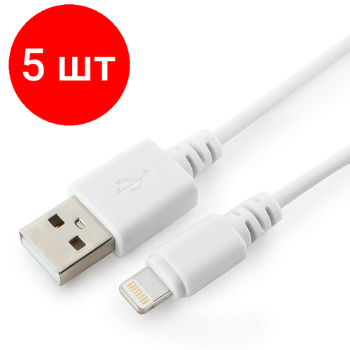 Комплект 5 штук, Кабель USB 2.0 - Lightning, М/М, 1 м, Cablexpert, бел, CC-USB-AP2MWP кабель cablexpert usb type c cc g usbc01gn 1 м 1 шт зеленый