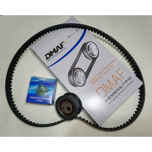 Комплект Ремень ГРМ (111 зуб) и ролик натяжителя ремня для автомобилей с 8 клапан двигателем ВАЗ 2108-15, Лада Калина, Приора, Самара. DMAF
