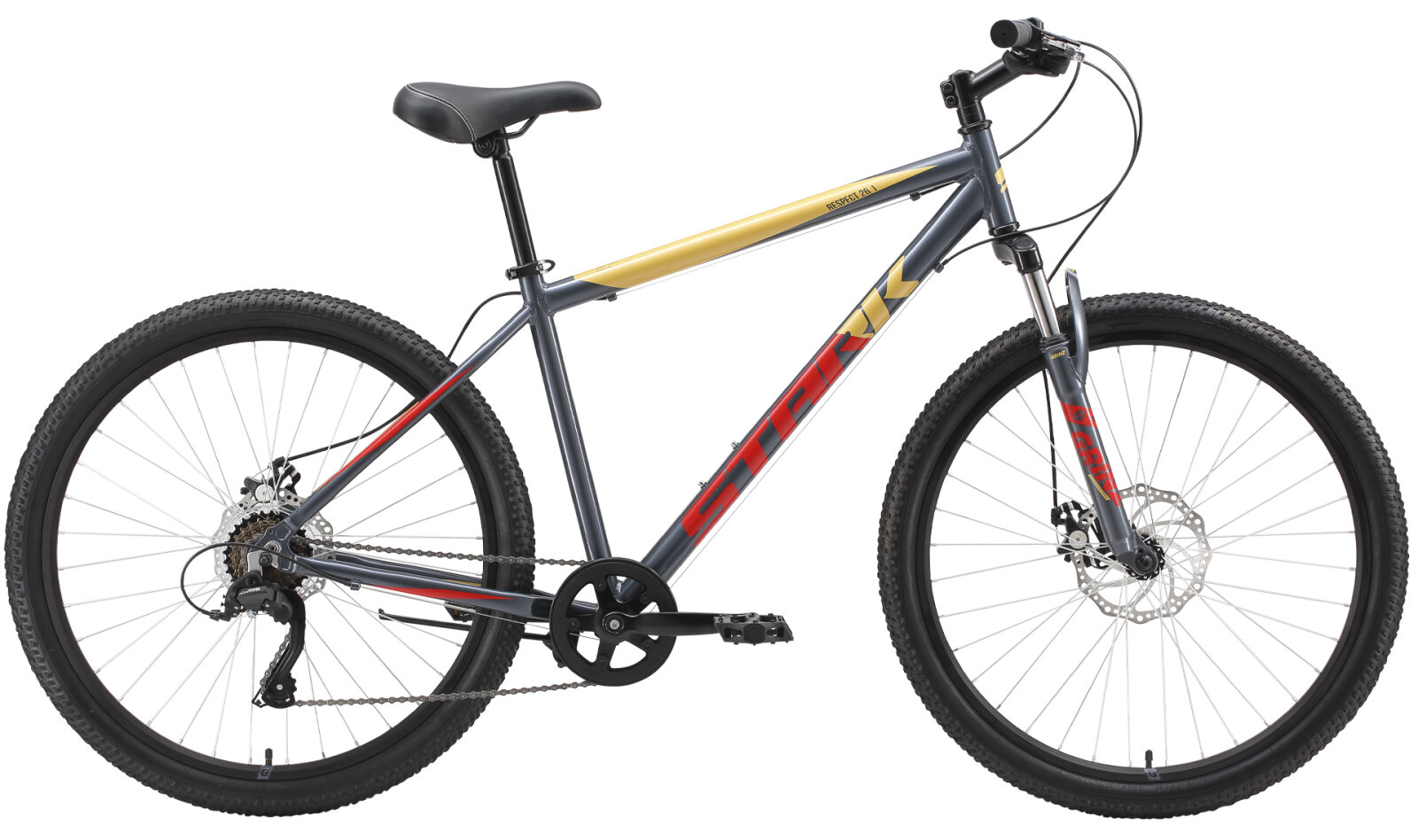 Горный велосипед Stark Respect 26.1 D Microshift (2023) 20" Серо-красно-желтый (176-186 см)