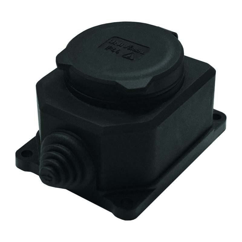 фото Розетка настенная 1-м 1ф "компакт" с загл IP44 16А каучук черный UNIVersal 3032