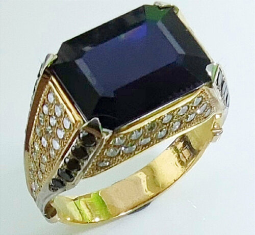 Перстень Эстерелла Перстень Сапфир, желтое золото, 750 проба, родирование, бриллиант, сапфир, размер 21.5