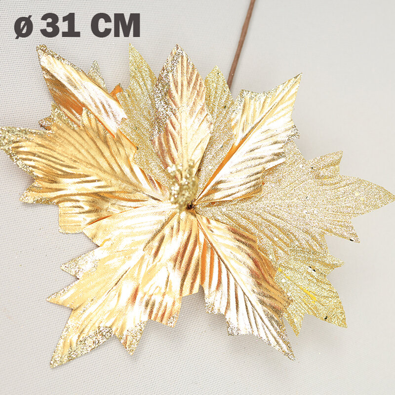 Цветок искусственный декоративный новогодний, d 31 см, цвет золотистый