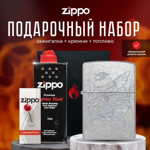 Зажигалка ZIPPO Подарочный набор ( Зажигалка бензиновая Zippo 48595 Guy Harvey + Кремни + Топливо 125 мл )