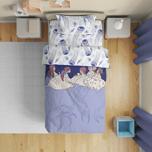 Детский комплект постельного белья BELLEHOME "Русалочки", сатин, 1,5 спальный