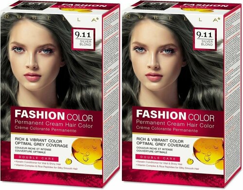 Rubella Стойкая крем-краска для волос Fashion Color 9.11 Серебряный блонд, 50 мл, 2шт