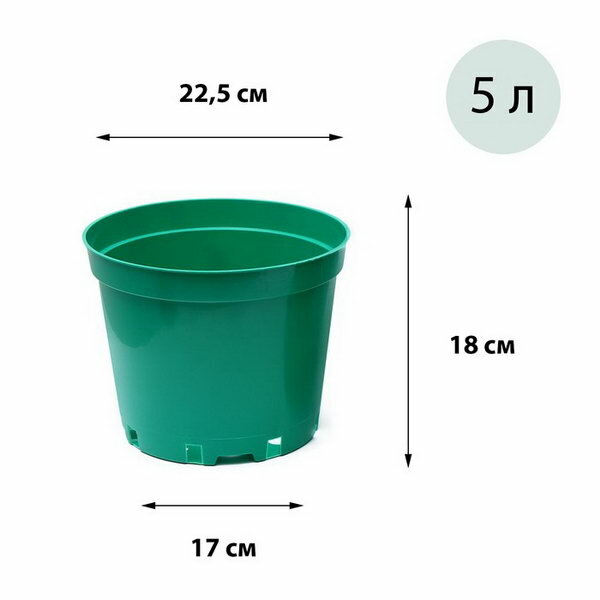 Горшок для рассады, 5 л, d = 22 см, h = 18 см, зелёный