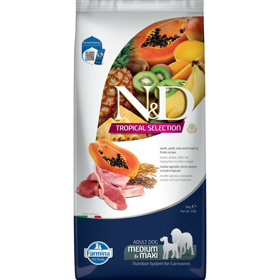 Farmina N&Dog Tropical Selection Lamb Adult Medium&Maxi сухой корм для взрослых собак средних и крупных пород, с ягненком - 10 кг
